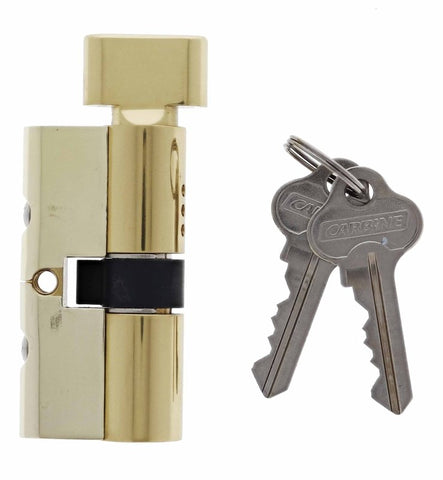 Carbine Euro Cylinder and turn Fixed Cam, 5 pin, C4 Keyed Alike, KA3, Boxed, Polished Brass - primehardware