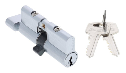 Carbine 70MM Euro Cylinder and turn Fixed Cam, 5 pin, TES5 Keyed to Differ, , Boxed, Satin Chrome - primehardware