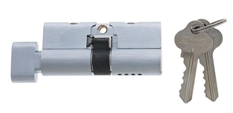 Carbine 70MM Euro Cylinder and turn Fixed Cam, 5 pin, C4 Keyed to Differ, , Boxed, Satin Chrome - primehardware