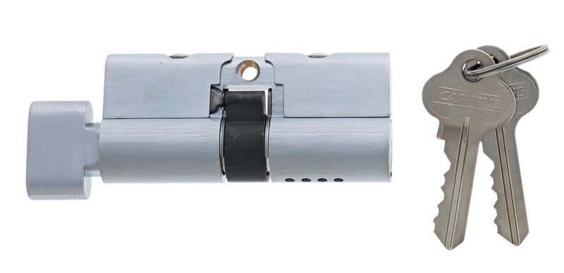 Carbine 70MM Euro Cylinder and turn Fixed Cam, 5 pin, C4 Keyed to Differ, , Boxed, Satin Chrome