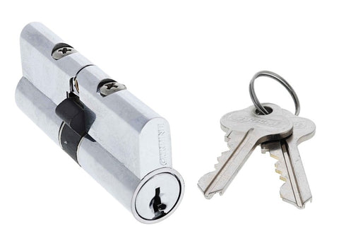 Carbine Euro Double cylinder Fixed Cam, 6 pin, C4 Keyed Alike, KA4, Boxed, Chrome Plate - primehardware