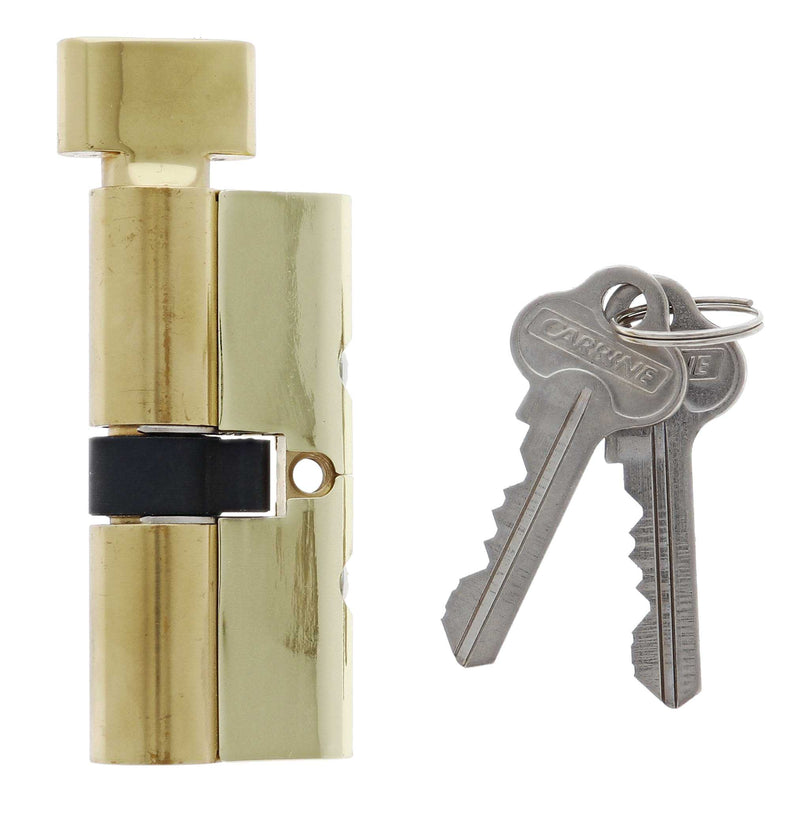 Carbine Euro Cylinder and turn Fixed Cam, 6 pin, C4 Keyed Alike, KA3, Boxed, Polished Brass