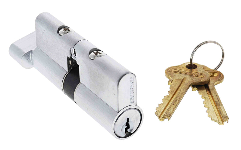 Carbine Euro Cylinder and turn Fixed Cam, 6 pin, C4 Keyed to Differ, , Boxed, Satin Chrome