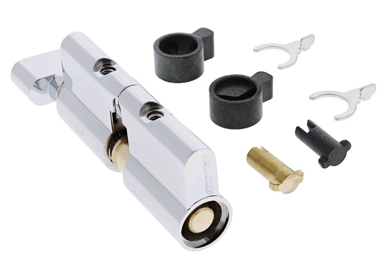Carbine Euro / Profile Cylinder Housing, Fixed and Lazy Cam 6 pin, Cylinder and turn, Boxed, Chrome Plate - primehardware