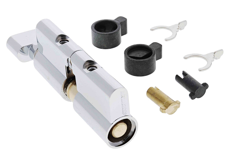 Carbine Euro / Profile Cylinder Housing, Fixed and Lazy Cam  6 pin, Cylinder and turn, Boxed, Chrome Plate