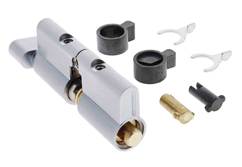 Carbine Euro / Profile Cylinder Housing, Fixed and Lazy Cam  6 pin, Cylinder and turn, Boxed, Satin Chrome