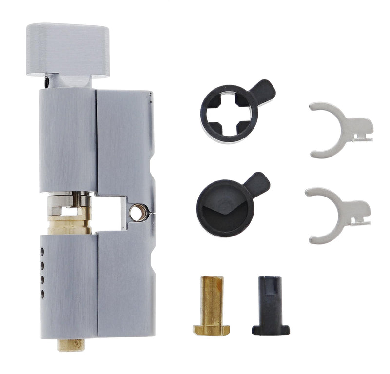 Carbine Euro / Profile Cylinder Housing, Fixed and Lazy Cam  6 pin, Cylinder and turn, Boxed, Satin Chrome