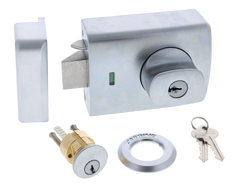 Carbine Alpha CRD-1K1 , Double cylinder deadlatch, Knob inside,  C4 Keyed to Differ  , Timber frame strike, Satin Chrome, Boxed