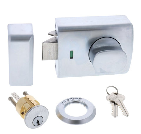 Carbine Alpha CRD - 1K1 , Single cylinder deadlatch, Knob inside, C4 Keyed to Differ , Timber frame strike, Satin Chrome, Boxed - primehardware