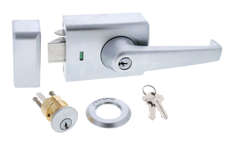 Carbine Alpha CRD-1L1 , Single cylinder deadlatch, Lever inside,  C4 Keyed to Differ  , Timber frame strike, Satin Chrome, Boxed
