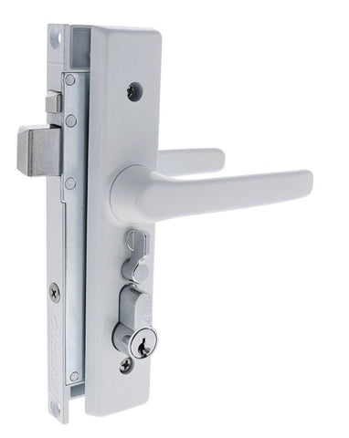 Carbine CSDL Screen Door Lock, Includes LPL cylinder keyed to differ, White - primehardware