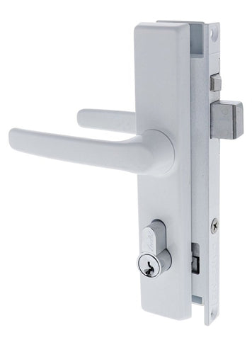 Carbine CSDL Screen Door Lock, Includes LPL cylinder keyed to differ, White - primehardware