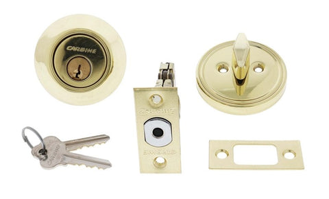 Carbine LB Residential Series Standard Cylinder and Turn Deadbolt, 60 - 70mm backset, C4 Keyed to Differ , Display Pack, Polished Brass - primehardware