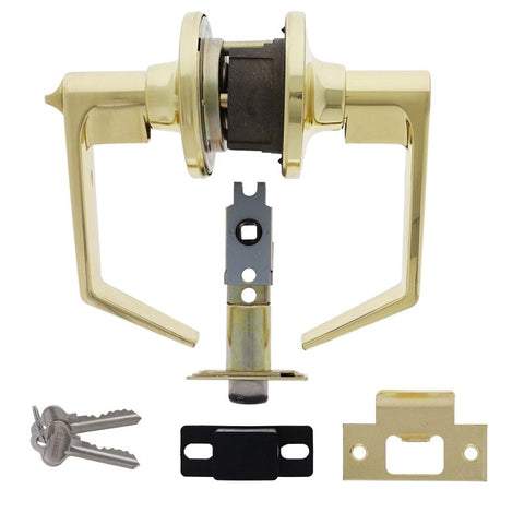Carbine Rosehill Tiebolt Entrance set, 60 - 70mm backset, C4 Keyed to Differ, Boxed, Polished Brass - primehardware