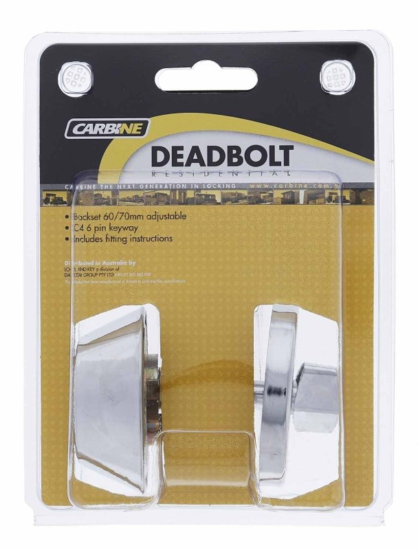 Carbine LB Residential Series Standard Cylinder and Turn Deadbolt, 60 - 70mm backset, C4 Keyed to Differ , Display Pack, Chrome Plate - primehardware