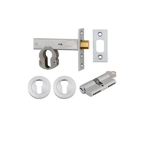 Iver Euro Mortice Deadbolt Kit 60mm Backset with Round Euro Escutcheon Key/Key Brushed Chrome