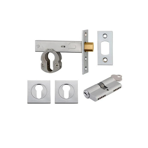 Iver Euro Mortice Deadbolt Kit 60mm Backset with Square Euro Escutcheon Key/Key Brushed Chrome