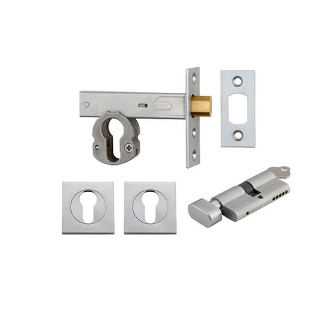 Iver Euro Mortice Deadbolt Kit 70mm Backset with Square Euro Escutcheon Key/Thumb Brushed Chrome