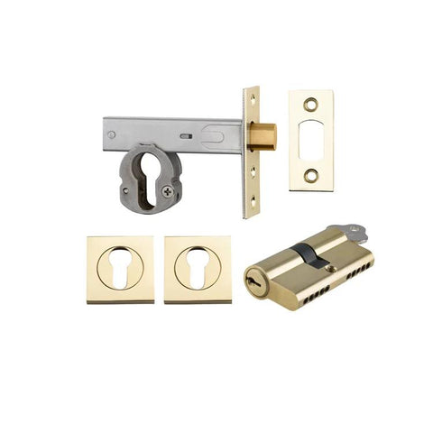 Iver Euro Mortice Deadbolt Kit 70mm Backset with Square Euro Escutcheon Key/Key Polished Brass