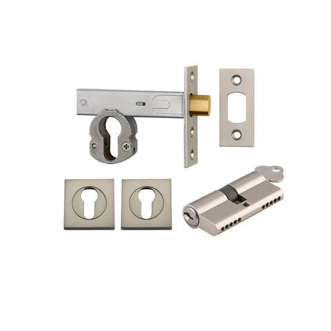Iver Euro Mortice Deadbolt Kit 70mm Backset with Square Euro Escutcheon Key/Key Satin Nickel
