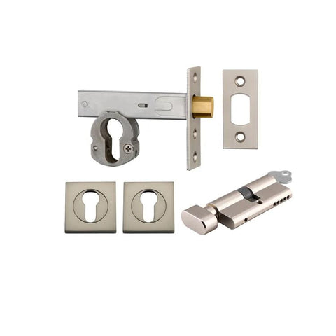Iver Euro Mortice Deadbolt Kit 60mm Backset with Square Euro Escutcheon Key/Thumb Satin Nickel