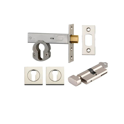 Iver Euro Mortice Deadbolt Kit 60mm Backset with Square Euro Escutcheon Key/Thumb Polished Nickel