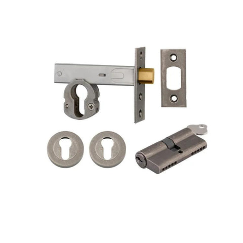 Iver Euro Mortice Deadbolt Kit 60mm Backset with Round Euro Escutcheon Key/Key Distressed Nickel
