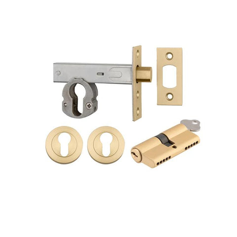 Iver Euro Mortice Deadbolt Kit 60mm Backset with Round Euro Escutcheon Key/Key Brushed Gold PVD