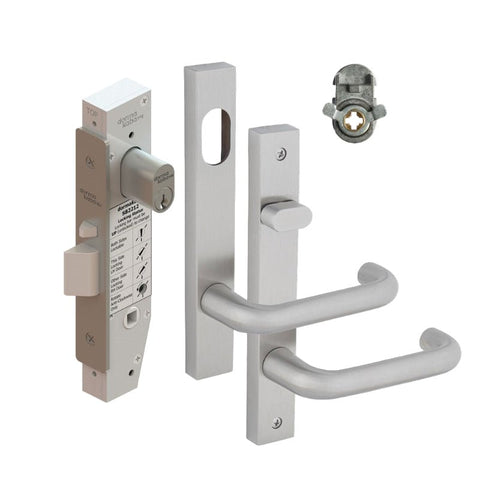 Dormakaba SB2212 Entrance Lock Kit with 6400 Square End Plate Furniture Cylinder and Adaptor SSS - SB2212KIT/ENT/SSS DKSB2212KIT3 - primehardware