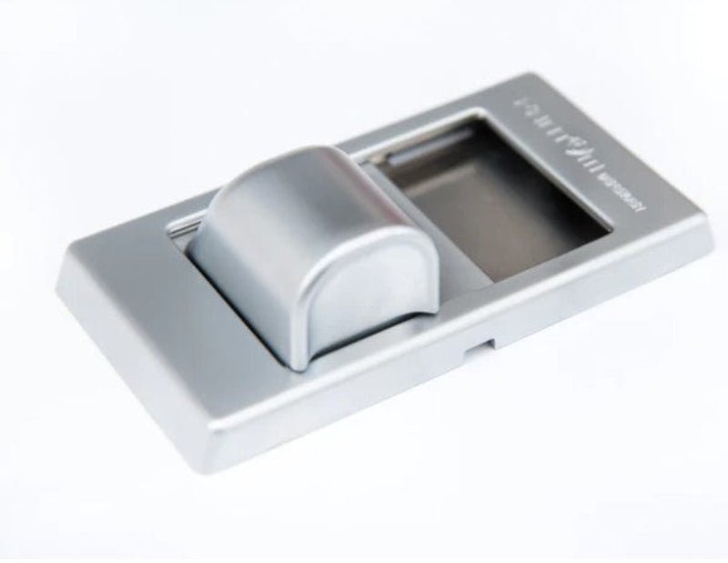 Silver electronic device with a screen on a white background