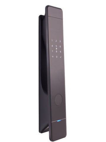 Black digital door lock on a white background