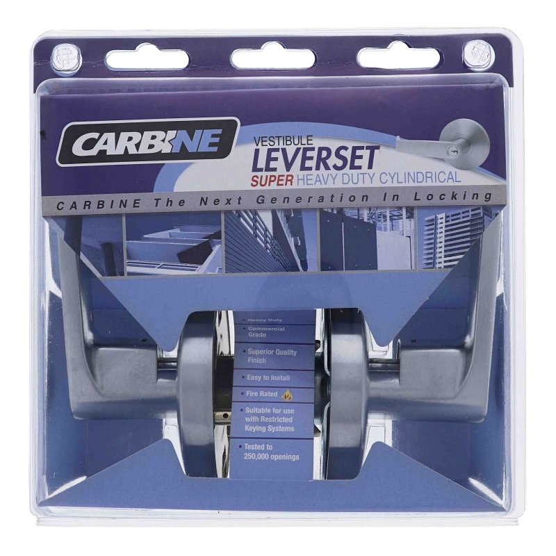 Carbine Doncaster 7000 Cylindrical Vestibule set, Standard Lever, 70mm backset, C4 Keyed to Differ, Display Pack, Brushed Satin Chrome - primehardware