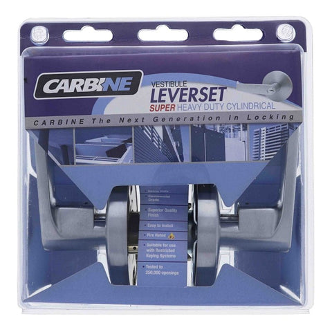 Carbine Doncaster 7000 Cylindrical Vestibule set, Standard Lever, 70mm backset, C4 Keyed to Differ, Display Pack, Brushed Satin Chrome - primehardware