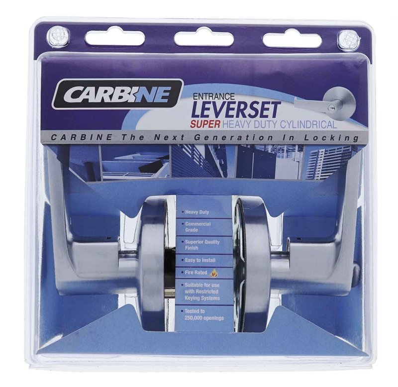 Carbine Doncaster 7000 Cylindrical Entrance set, Standard Lever, 70mm backset, C4 Keyed to Differ, Display Pack, Brushed Satin Chrome - primehardware