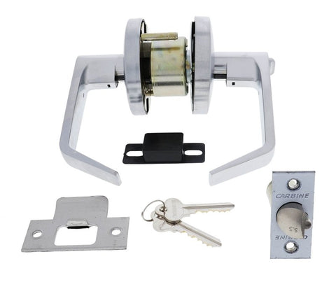 Carbine Doncaster 7000 Cylindrical Entrance set, Standard Lever, 70mm backset, C4 Keyed to Differ, Display Pack, Brushed Satin Chrome - primehardware