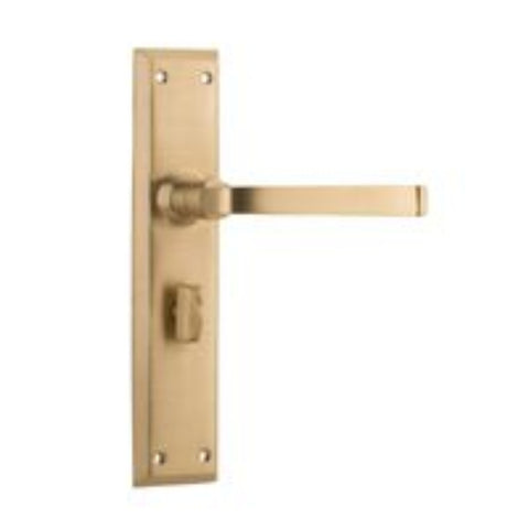 Tradco Menton Door Lever Handle on Long Backplate Unlacquered Satin Brass - Customise to your needs - primehardware