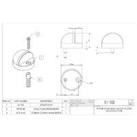 EMRO 51102 DOOR STOP HALF MOON FLOOR MOUNTED TYPE SATIN STAINLESS STEEL 12MM - primehardware