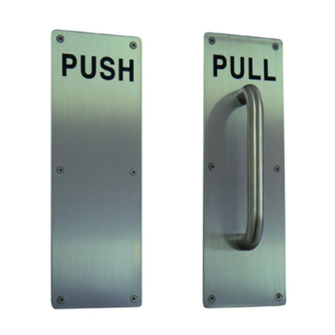 EMRO DOOR PUSH PULL PLATE W/ HANDLE 300X100X1.5MM STAINLESS STEEL C12222/C12223 - primehardware