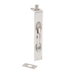 Metal door handle and lock mechanism on a white background
