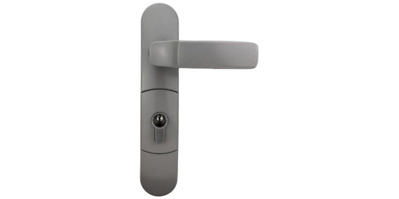 Gray door handle on a white background