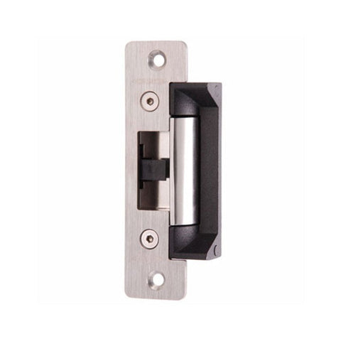 Metal door handle and lock mechanism on a white background