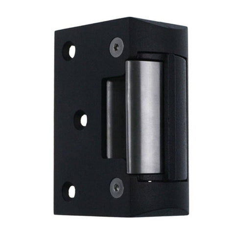 Black metal hinge on a white background