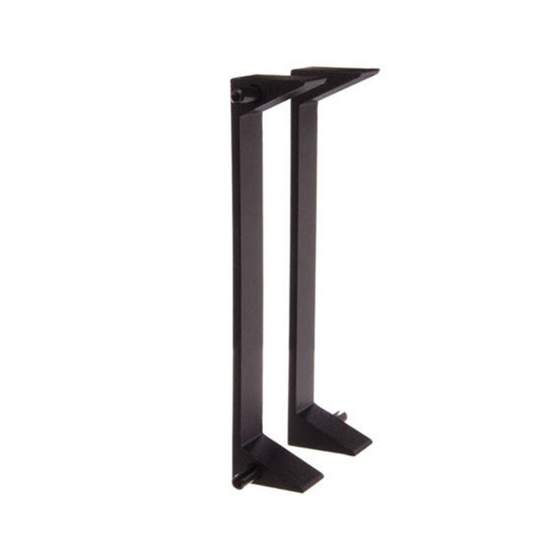 Pair of black metal table legs on a white background