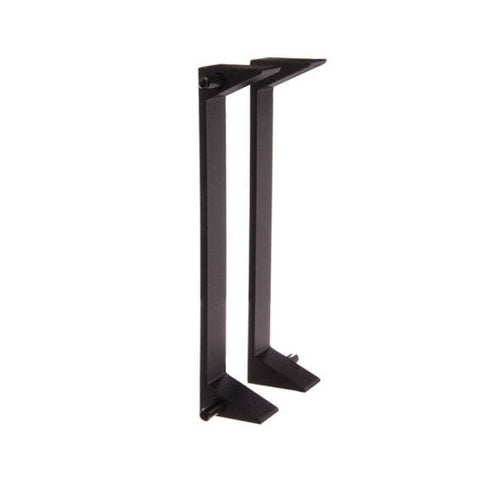Pair of black metal table legs on a white background
