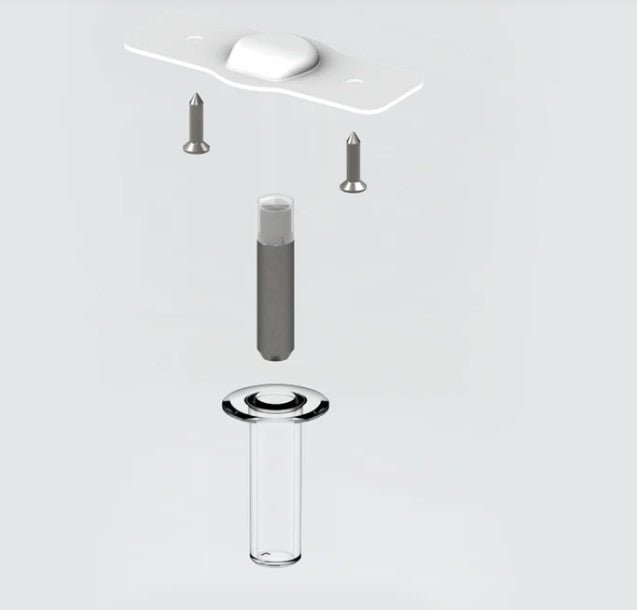 Set of shower parts including a shower head, hose, and connectors on a white background