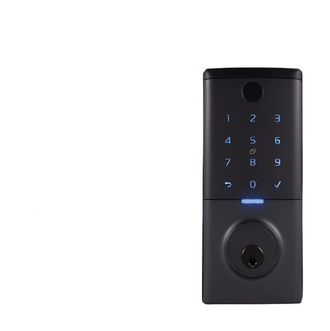 Gainsborough Mode smart deadbolt graphite with keypad on a white background