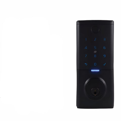 Gainsborough Mode Smart Deadbolt Black on a white background with product description text.