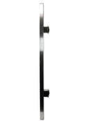 Single stainless steel pull handle on a white background