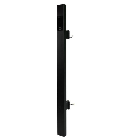 Black door handle and lock mechanism on a white background