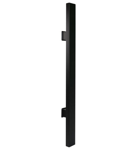 Single matt black pull handle on a white background